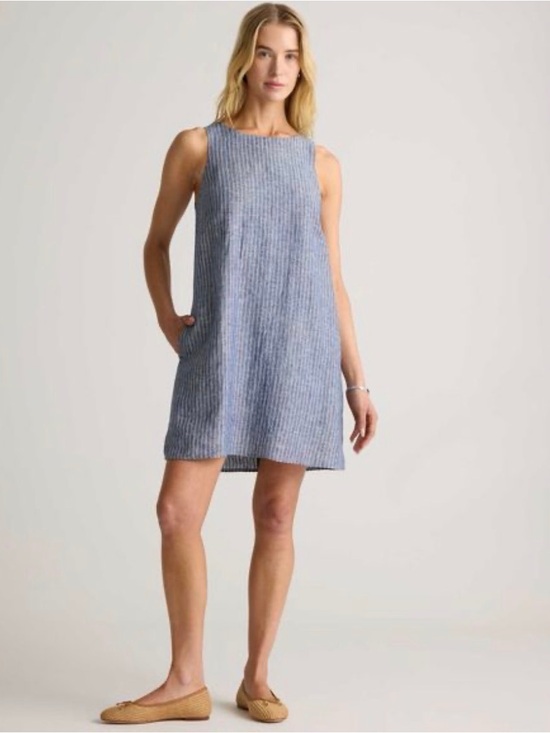 Quince Dresses & Skirts - Quince 100% European Linen Sleeveless Shift Dress Blue White Stripe Small
